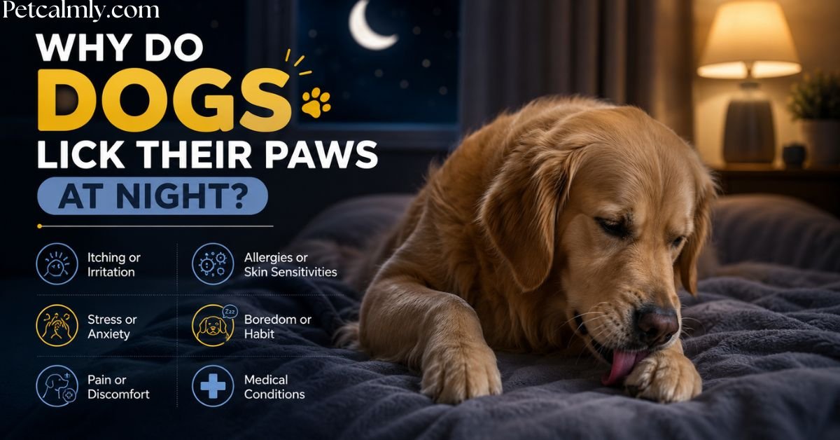 why do dogs lick their paws at night?